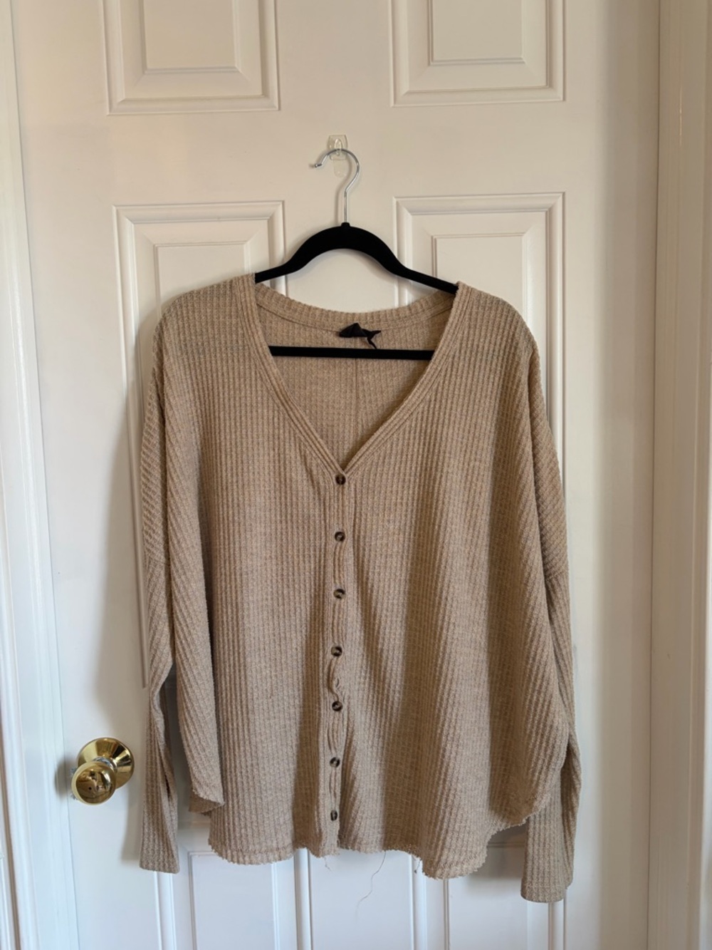 Urban Outfitters Beige Waffle-Knit Button Cardigan